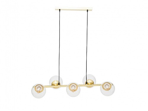 Hanging Ceiling Lamp, multi-light with 5 E14 bulbs in gold color, 85x35x16 cm